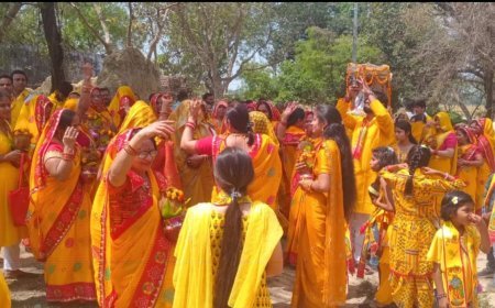 गोगौर में श्रीमद्भागवत कथा का भव्य शंखनाद, सिर पर आस्था का कलश लेकर निकलीं सैकड़ों महिलाएं