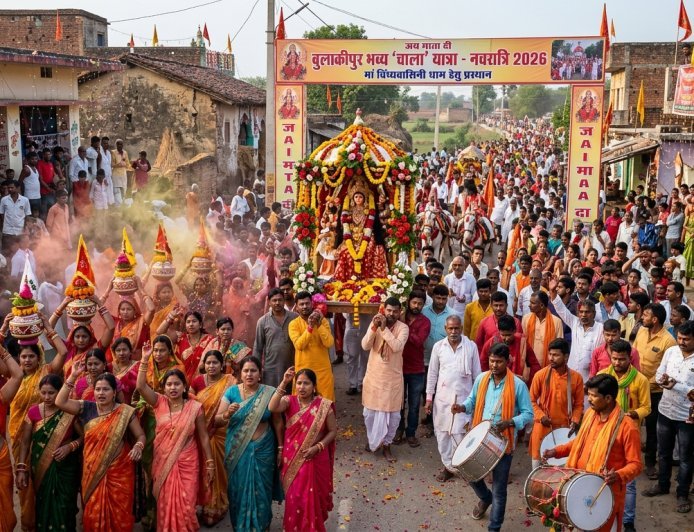 कुंडा के बुलाकीपुर में उमड़ा श्रद्धा का सैलाब: भव्य 'चाला' यात्रा के साथ विंध्याचल धाम रवाना हुए भक्त