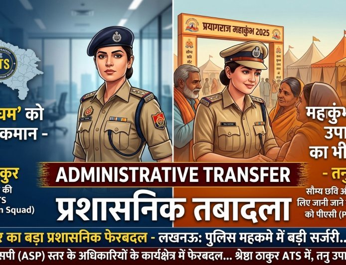 योगी सरकार का बड़ा प्रशासनिक फेरबदल : लेडी सिंघम' को ATS की कमान, महाकुंभ फेम तनु उपाध्याय का भी तबादला