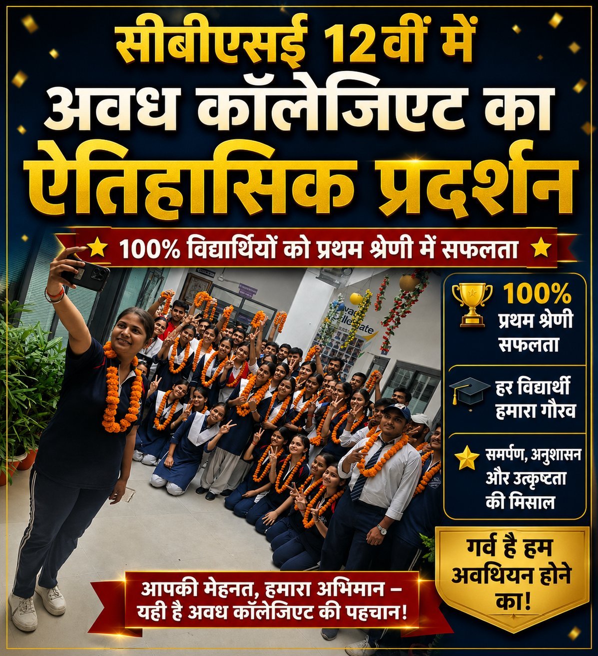 सीबीएसई 12वीं में अवध कॉलेजिएट का ऐतिहासिक प्रदर्शन, उन्नति पटेल ने 97.8% अंकों के साथ लहराया परचम