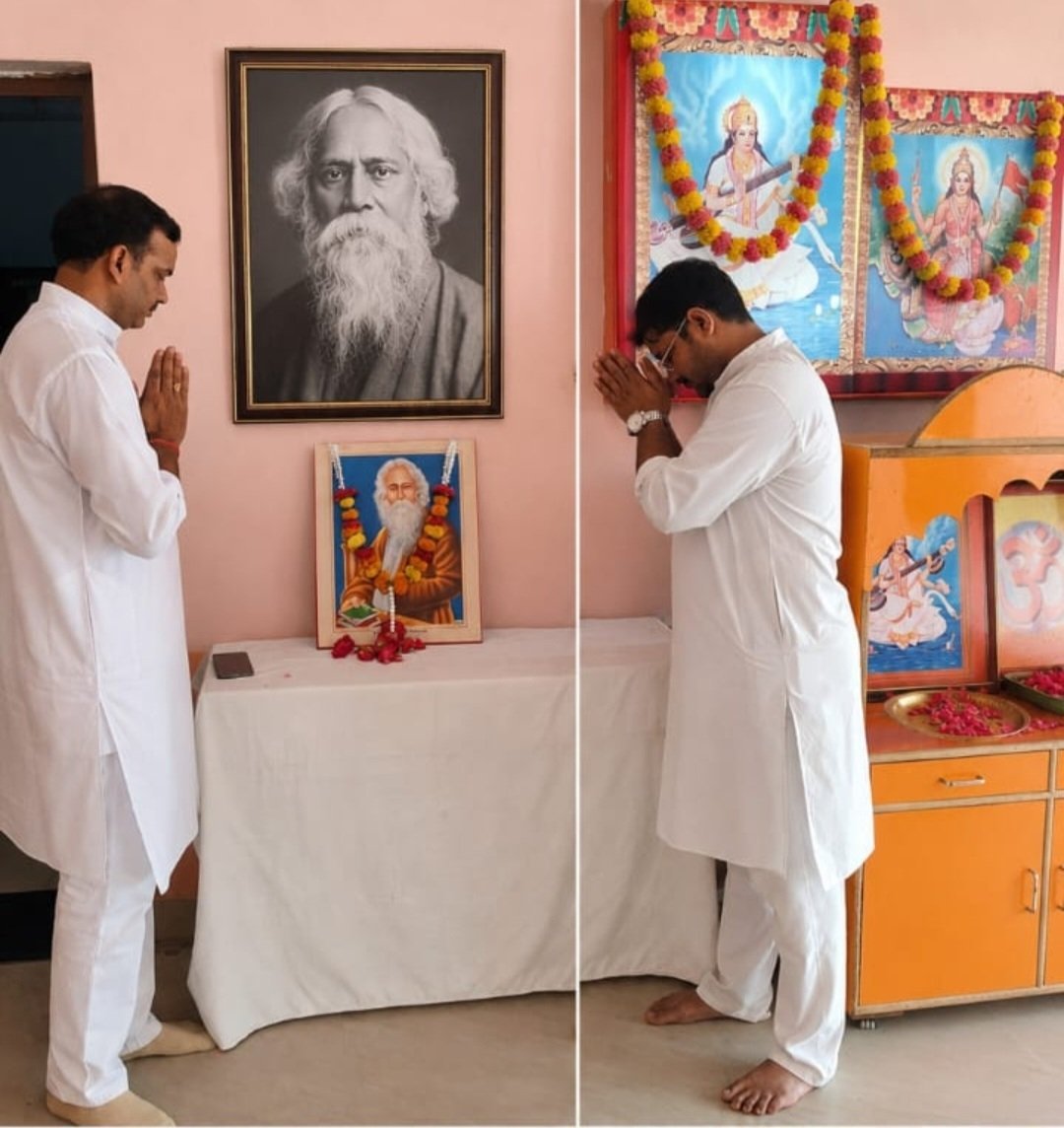 श्रद्धांजलि: सरस्वती विद्या मंदिर में मनाई गई गुरुदेव रवींद्रनाथ टैगोर की जयंती