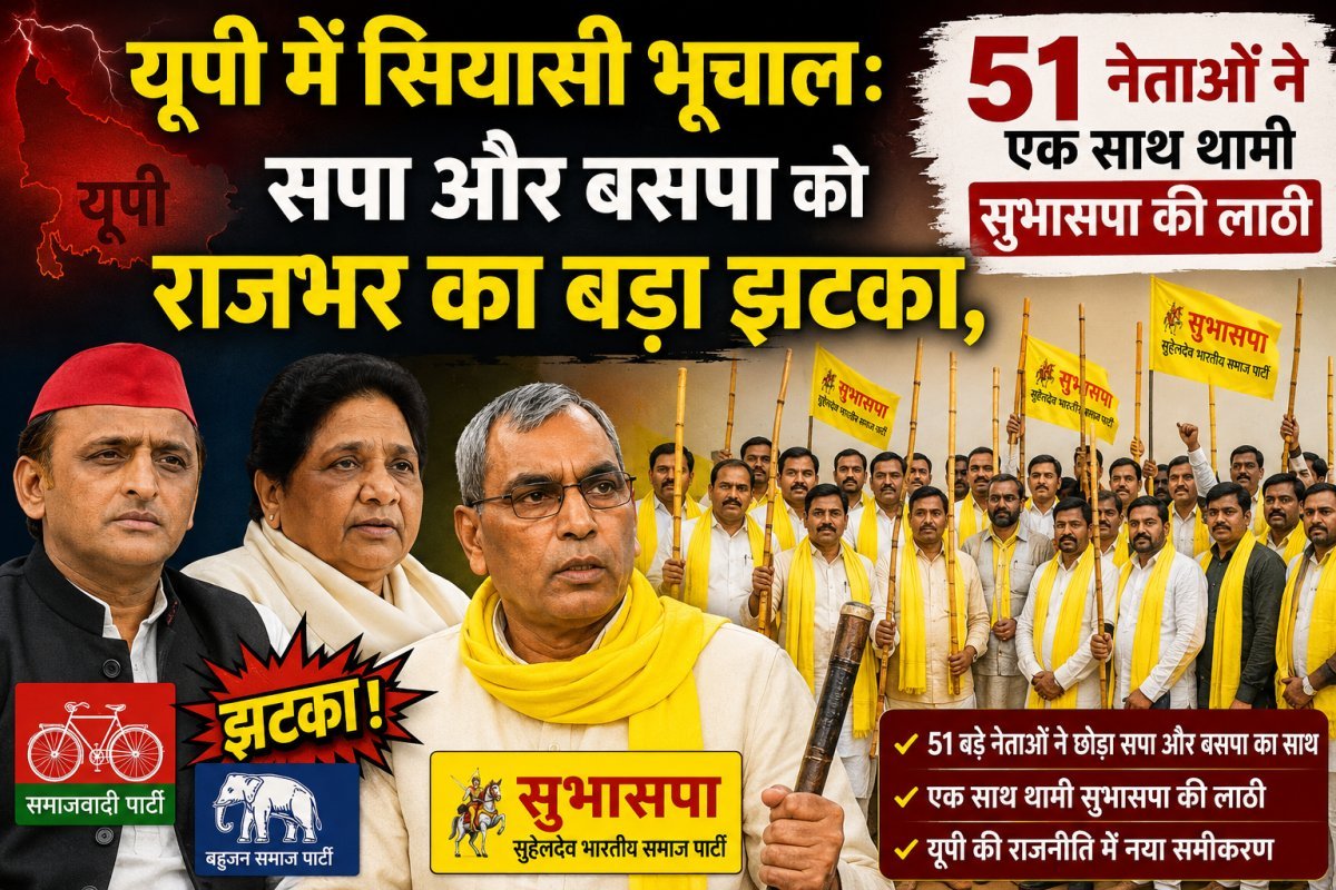 सपा और बसपा को राजभर का बड़ा झटका, 51 नेताओं ने एक साथ थामी सुभासपा की लाठी