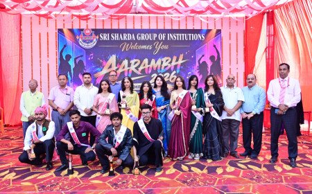 श्री शारदा ग्रुप ऑफ इंस्टीट्यूशंस में 'आरंभ 2026' की धूम: 1000 से अधिक छात्रों ने बिखेरा जलवा, सूर्य कुमार मिस्टर फ्रेशर और महिमा त्रिपाठी बनीं मिस फ्रेशर
